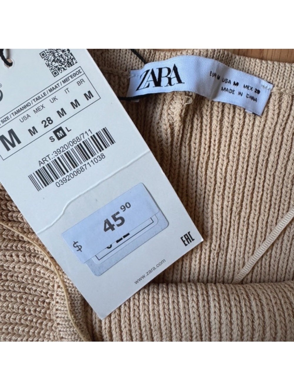 Zara Asymmetric One-Shoulder Ribbed Camisole in Beige - Picture 5 of 5
